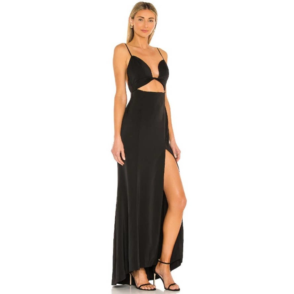 NBD Charlise Black Twisted Cut Out Maxi Gown Size L High Slit Dress Revolve - Picture 8 of 8